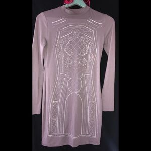 Purple long sleeve jewel fitted dress
